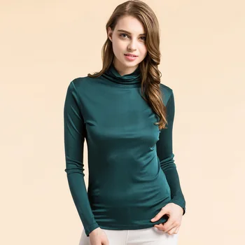 

Ladies new high-neck solid color long-sleeved thin chiffon T-shirt gray