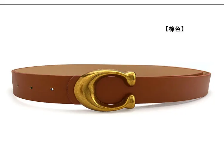 Fashion High Quality Women Leather Belts Retro Waist Strap Designer C Buckle Female Ladies Waistband All-match Jeans Belt gold waist belt