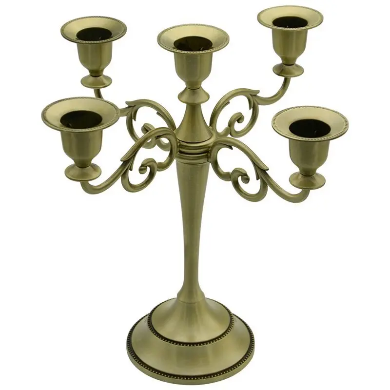 

5-Candle Metal Candelabra Tall Candle Holder Wedding Event Candelabra Candle Stand (Bronze)