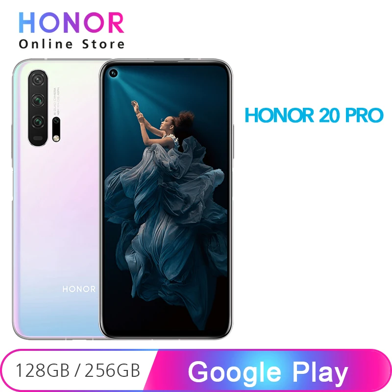 Google Play Honor 20 Pro, 8 ГБ, 128 ГБ, 256 ГБ, 48 МП, четыре тыловые камеры, 20Pro, NFC, Kirin 980, четыре ядра, 6,26 дюйма, 4000 мАч, смартфон