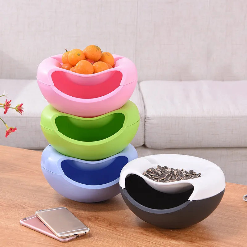 

1PC Creative Round Lazy Snack Bowl Plastic Removable Double Layer Candy Storage Box Bowl Fruit Bowl with Phone Holder