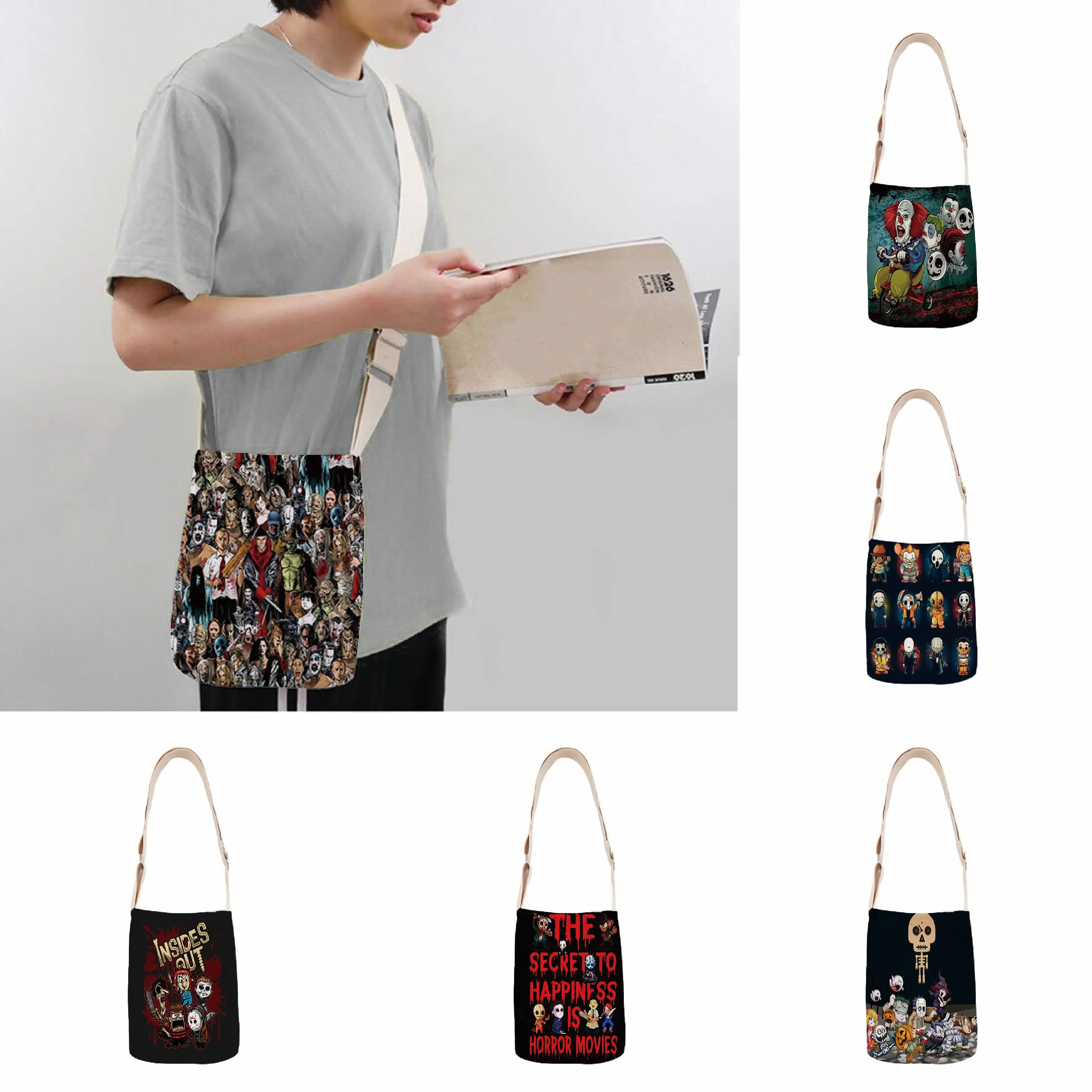 

Halloween fashion cotton and linen shoulder bag printing crossbody beach travel handbag female bag lady messenger bag