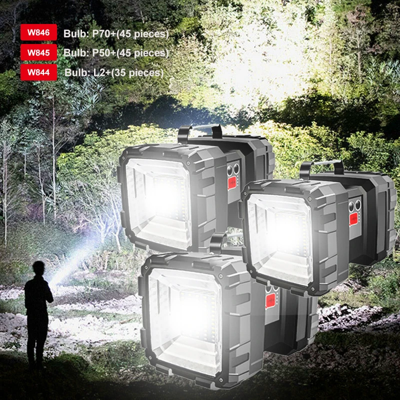 150000LM L2/XHP70 LED Searchlight Double Head Flashlight USB Rechargeable Lantern Outdoor Emergency Work Light Built-in Battery