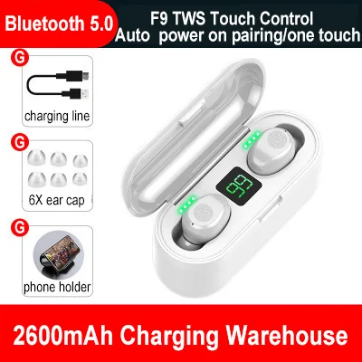 TWS mini 5,0 Bluetooth наушники 8D стерео гарнитуры настоящие Беспроводные наушники с дисплеем питания 2600 мАч зарядный чехол earburds - Цвет: Fingerprint white