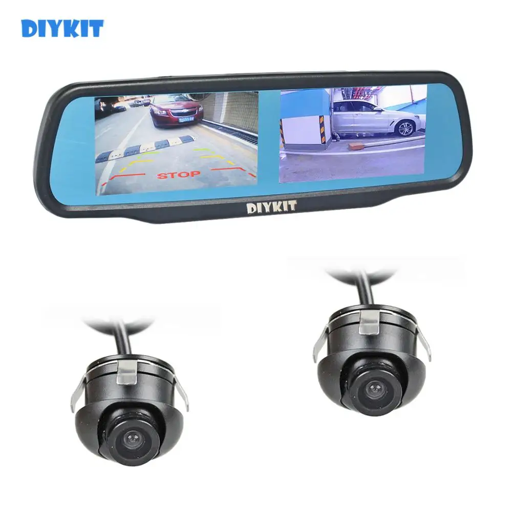 Зеркало монитор DIYKIT с двойным 4 3 дюймовым экраном Автомобильное зеркало заднего