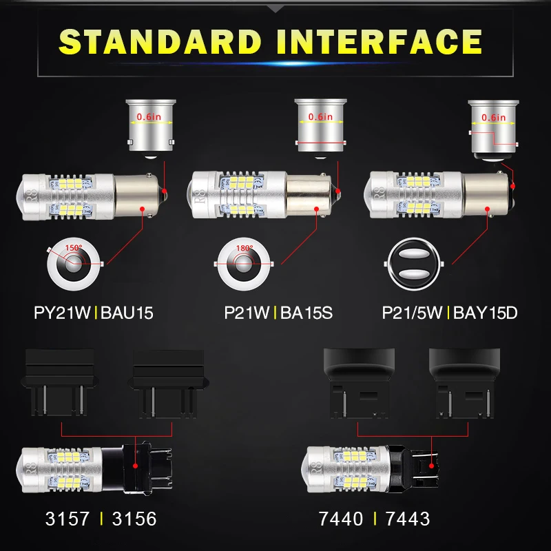 2PCS 1156 1157 7443 P21/5W 3157 ڵ LED ȣ  2835 21SMD 7440 PY21W ڵ DRL    Ʈ,  ȭƮ ڹ 12V