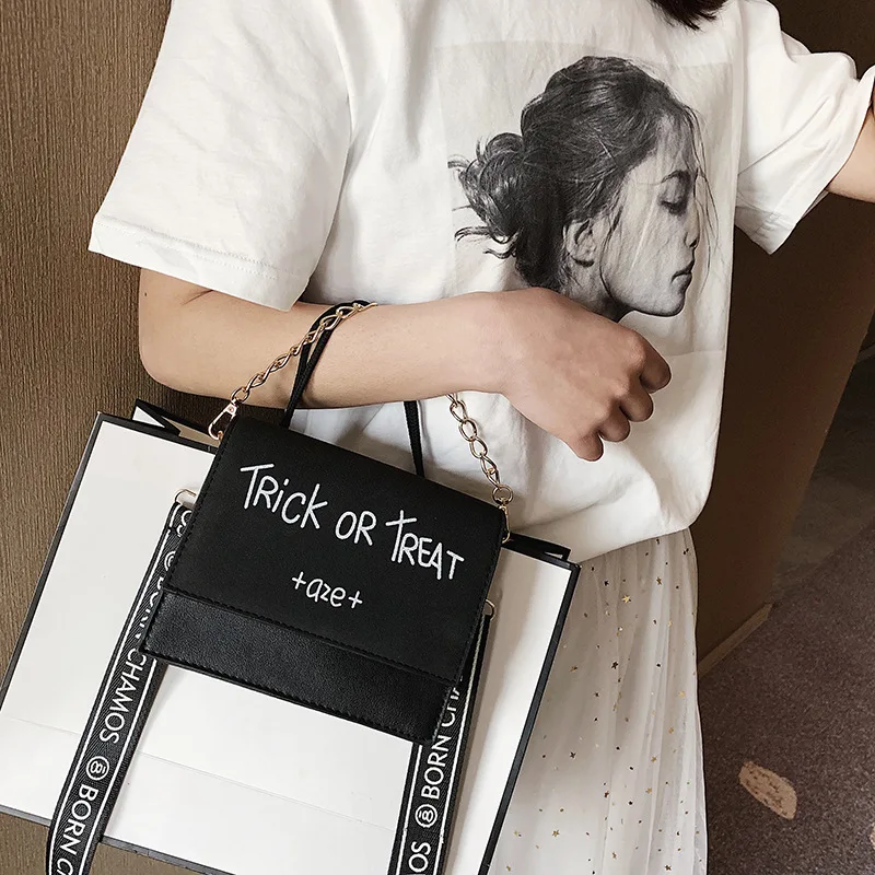 

Small Bag Women's 2018 New Style Fashion Wide-Strap Lettered Square Sling Bag Korean-style Casual Crossbody Bag