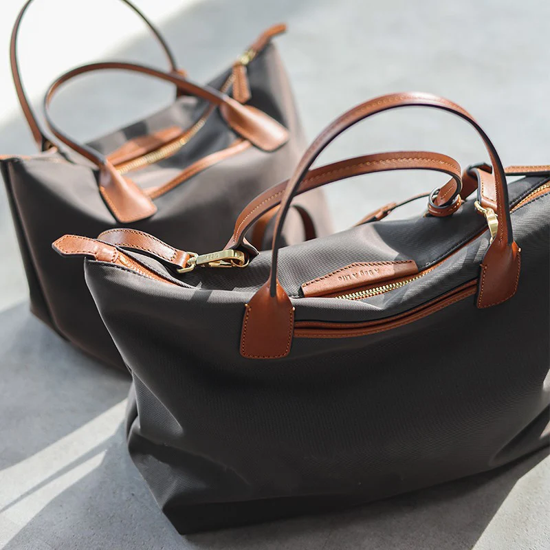 Zipper Tote Bags For Women Nylon With Real Leather Handbag High Quality Single Shoulder Bag 1
