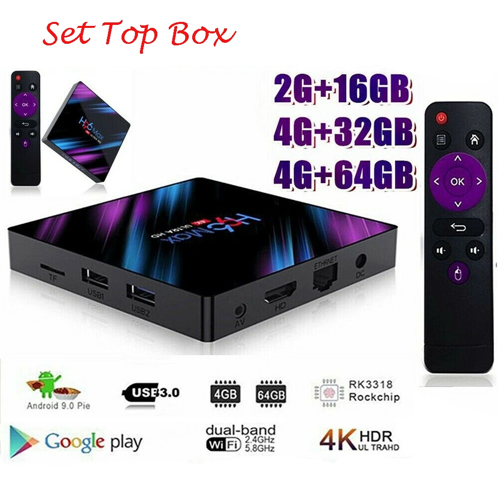 Великобритания ЕС AU США Plug Горячая H96 MAX RK3318 USB 3,0 Android 9,0 Четырехъядерный 4K HD Smart BT 4,0 Топ ТВ коробка