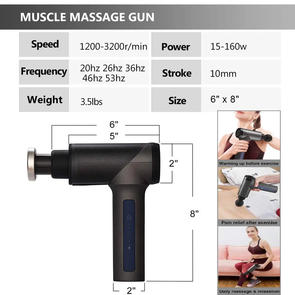 Пистолет для массажа мышц 45 дБ тихий с 5 скоростями 4 головки мощный глубокий тканевый перкуссионный Массажер для снятия мышц Массажер для тела