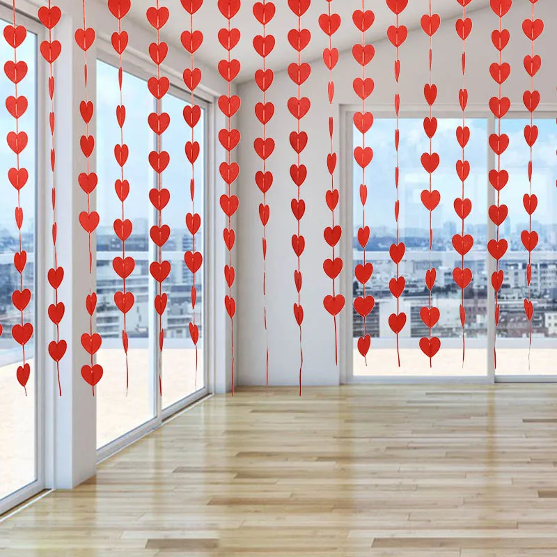 5set(100pcs heart) Wedding Decorations Red Heart Banner Garland DIY Non-woven Love Curtain Wedding Christmas Party Decor Supplie