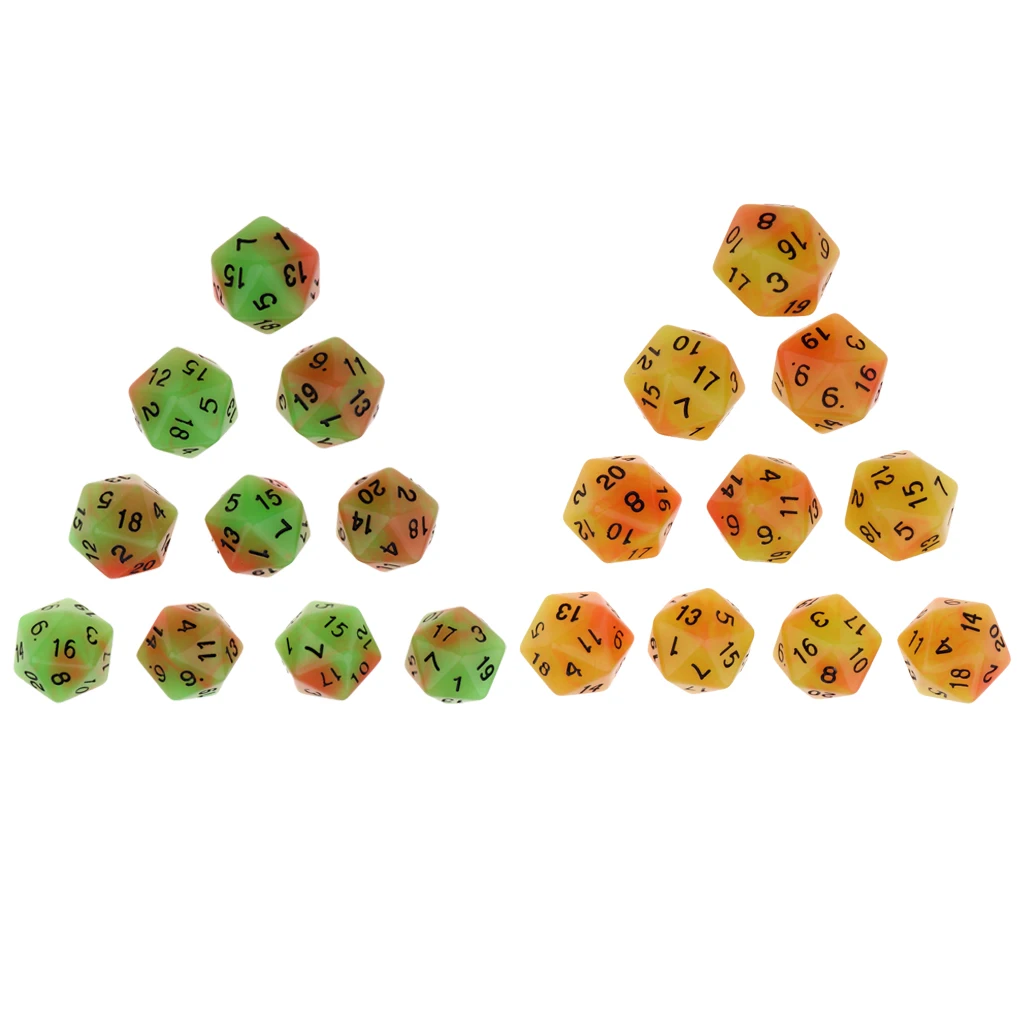 20 штук желтый и зеленый набор мульти-сторонняя игра в кости D20 для Wargames ролевые