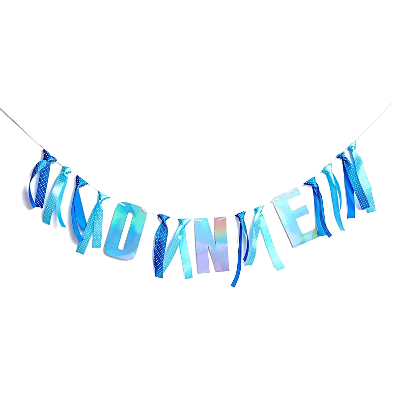Z417-blue one banner Baby Shower Baby First Birthday Decoration Boy Girl Number One Balloon Banner My First 1 One Year 1st Party Decoration Supplies - Цвет: Z417-blue one banner