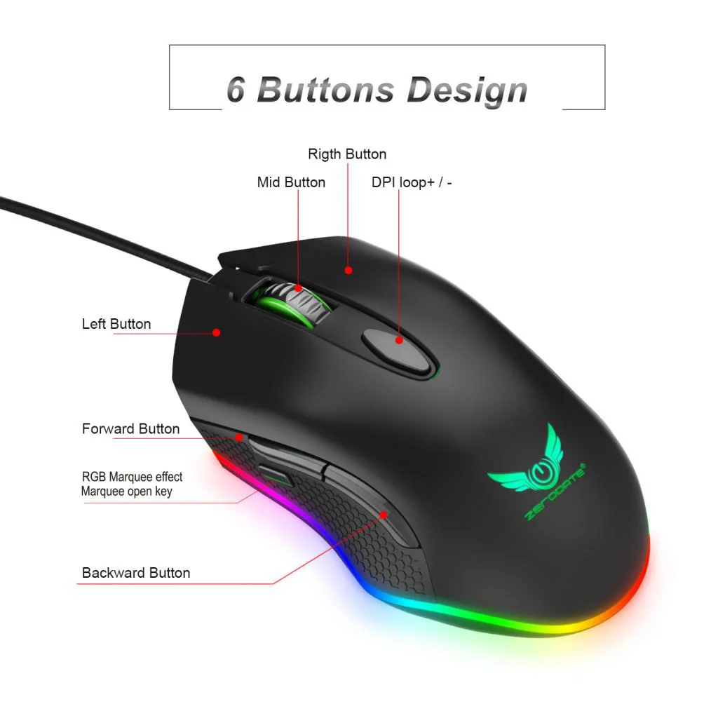 RGB Backlight Programmable Gaming Optical Mouse For Laptop Computer PC Mouse Mice With Non-Slip Wrist Support Rest Mouse Pad