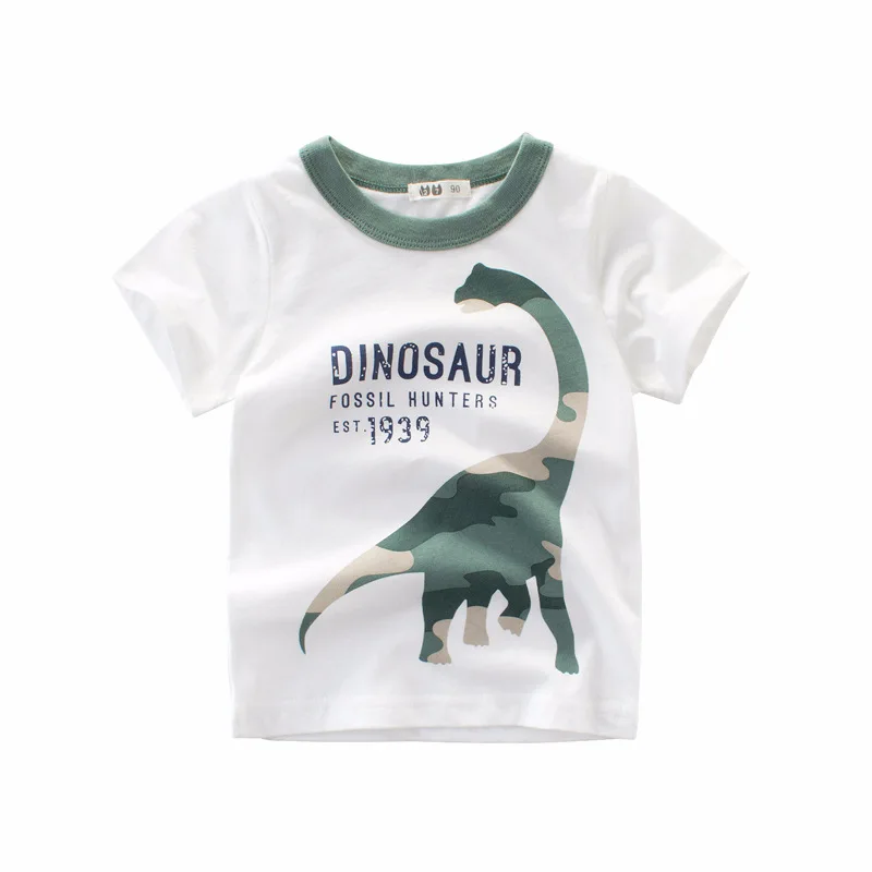 2019 летние детские футболки для мальчиков популярная детская одежда с принтом динозавра для маленьких мальчиков топы, футболка с короткими
