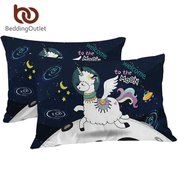 

BeddingOutlet Space Llama Pillowcase Unicorn Custom Pillow Case Moon Star Alpaca Sheep Pillow Cover Kids Cartoon Kussensloop