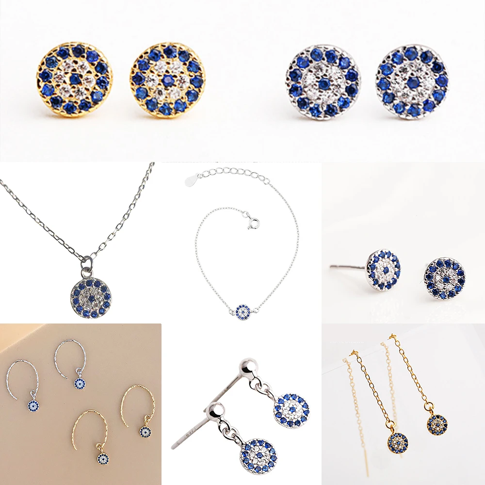 Серьги с злом глаза, S925 серебряные ювелирные изделия, Золотые маленькие серьги-гвоздики, круглая монета, циркониевый диск, подвеска, висячие серьги, специальный подарок для фестиваля