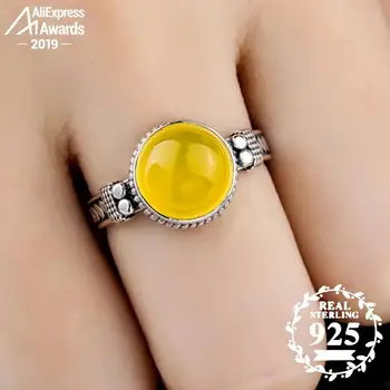 

10*10mm 6.18 Sale S925 Sterling Silver Ukraine Amber Rings Exaggerated Rings health rich lithuania Retro Handmade