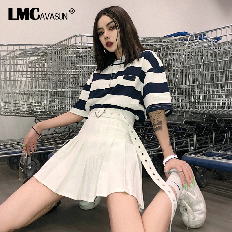 

LMCAVASUN M-4XL Summer Preppy style Harajuku Casual Pleated Shorts Skirt Short Punk Girl's Plus Size High Waist Women Mini Skirt