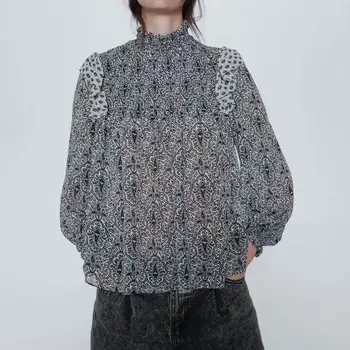 

Women Blouse Spring 2020 New Fashion Vintage Prints Casual Tops Full Sleeve Modern Lady Chiffon Shirts