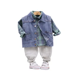 Vêtements d'automne pour bébés garçons et filles, chemise et pantalon à carreaux, vêtements de sport décontractés pour enfants 