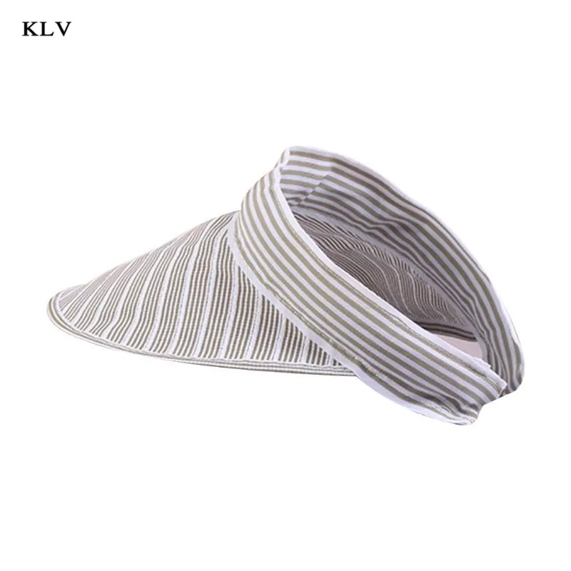 Light Coffee KLV, летняя, винтажная, в полоску, для женщин, девушек, Пустой Топ, солнцезащитный козырек, шляпа, складная, с широкими полями, с защитой от ультрафиолета, для спорта, на открытом воздухе, пляжная кепка - Цвет: Light Coffee