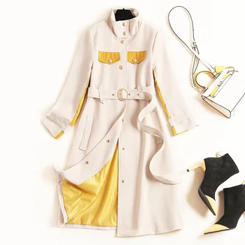

Shuchan Designer Women Trench Coat 2019 High Quality High Street Adjustable Waist Covered Button Stand Neck Women Long Coat