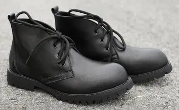 

Autumn Genuine Leather Spring Military boots Fashion lace-up falt ankle boots round toe oxford