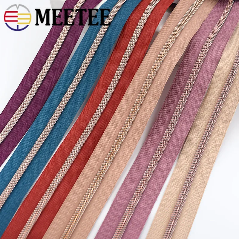 4M 5# Colored Cloth Rose Gold Teeth Plastic Coil Zippers Bag Nylon Crop Coded Zipper for Sewing DIY Zips Garment Accessories