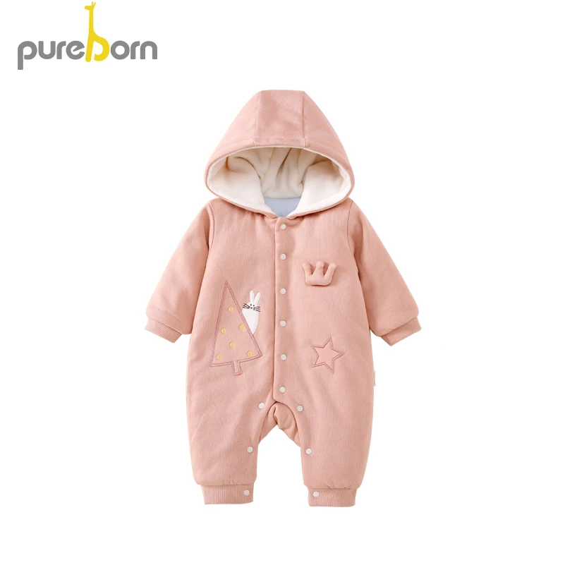 Pureborn/Детский комбинезон унисекс для новорожденных Флисовая одежда с капюшоном