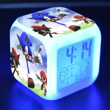 Аниме Sonic Фигурки игрушки Красочные флэш цифровой будильник светодиодный светильник украшения игрушки для рождественских подарков