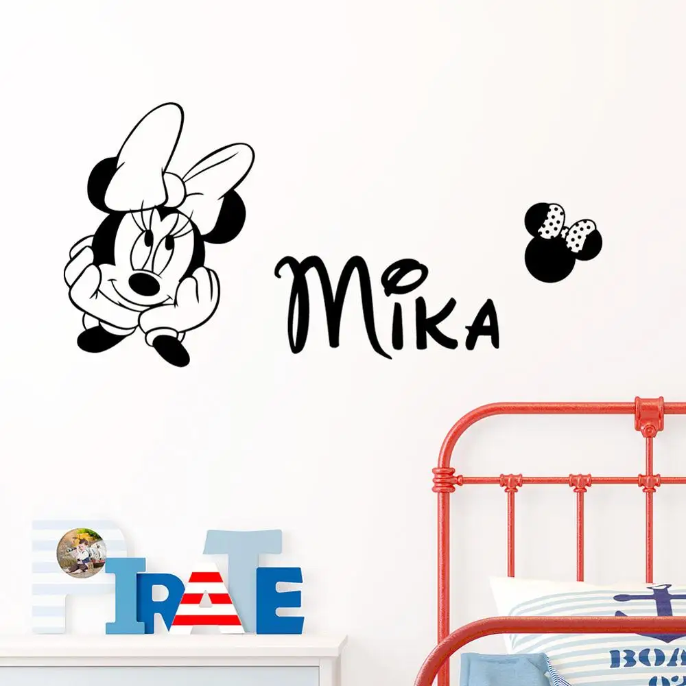 Disney Mickey Minnie Customized Personalized Name Children Art Home Decor Nursery Kids Room Vinyl Sticker Decal Wall Sticker