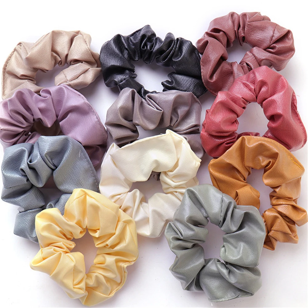 

New Creative Fashion PU Hair Bands Girls Ladies Solid Color Scrunchies Hair Ties Women Styling Hair Accessories Hair Rope