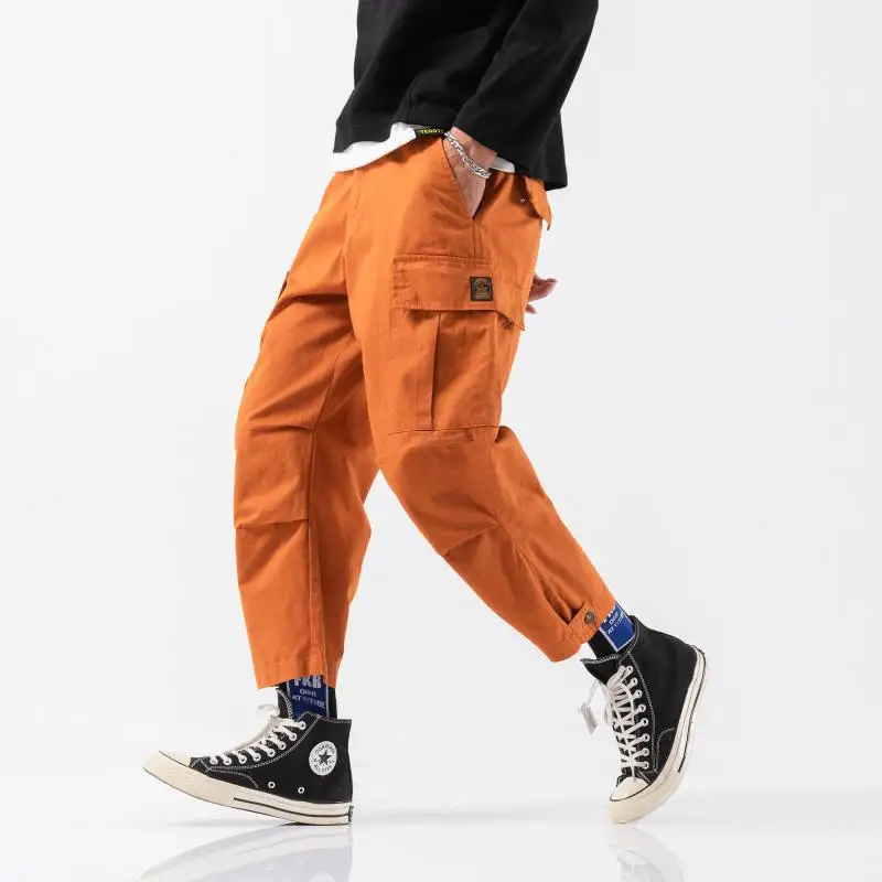 

Japanese-style Solid Color Loose-Fit Bags Bib Overall MEN'S Ninth Pants Casual Pants