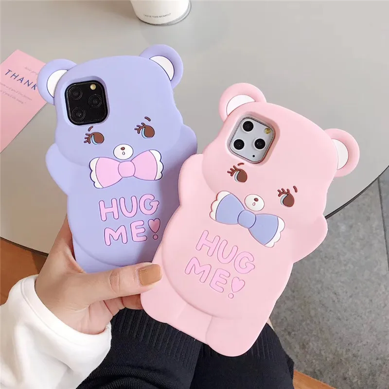 Силиконовый чехол 3D с мультяшным бантом и медведем для iphone 11 Pro Max XS MAX X XR милый