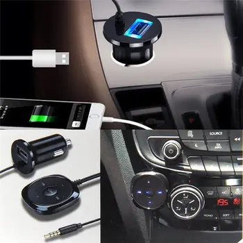 

AUX Receiver Music Aux Speakerphone 2.1A USB Car Charger Bluetooth Hands Free Car kit with NFC Function +3.5mm