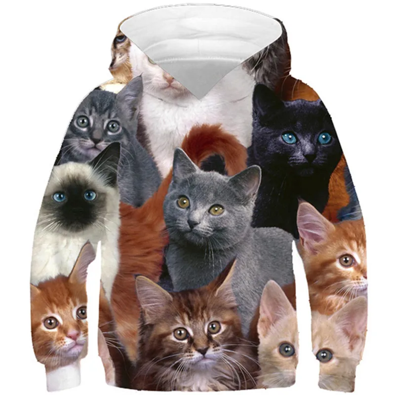 

2022 New 4-13Y Boys Girls Animal Print Tracksuit Pullover Kids 3d Cute Cat Hooded Sweatshirt Children Long Sleeve Hoodies Tops