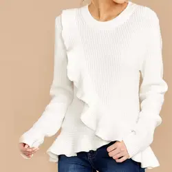 Свитер женский 2019 женский свитер женский пуловер осенний вязаный свитер с аппликацией и круглым вырезом длинный рукав корейский стиль