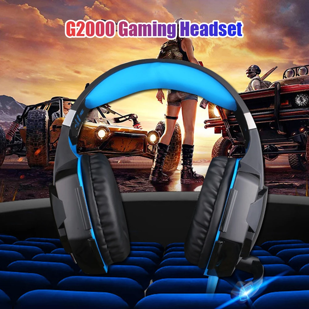 Professional G2000 Deep Bass Lighting Gaming Headphone 3 5mm Wired Stereo Computer PC Over Ear Headset with Microphone Gifts