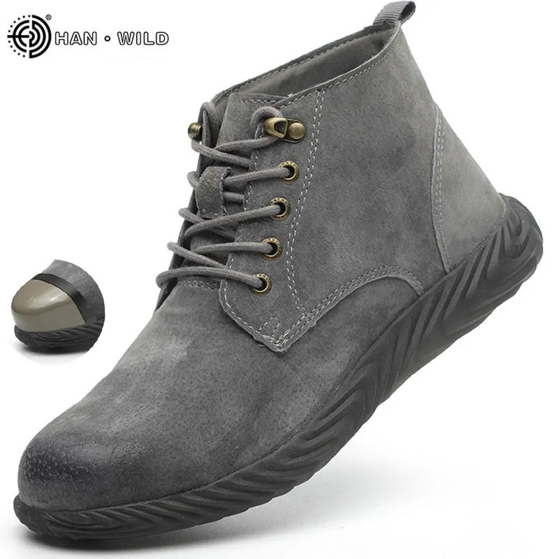 Najtaniej Męskie buty do pracy 2019 moda stal zewnętrzna Toe skóra bydlęca stalowe buty z palcami mężczyźni antypoślizgowe odporne na przebicie obuwie ochronne Boot Man