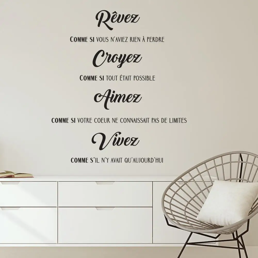 Stickers Citation Revez Croyez Aimez Vivez Vinyl Wall Art Decal Living Room Home Decor Poster Wall Decor House Decoration Wall Stickers Aliexpress