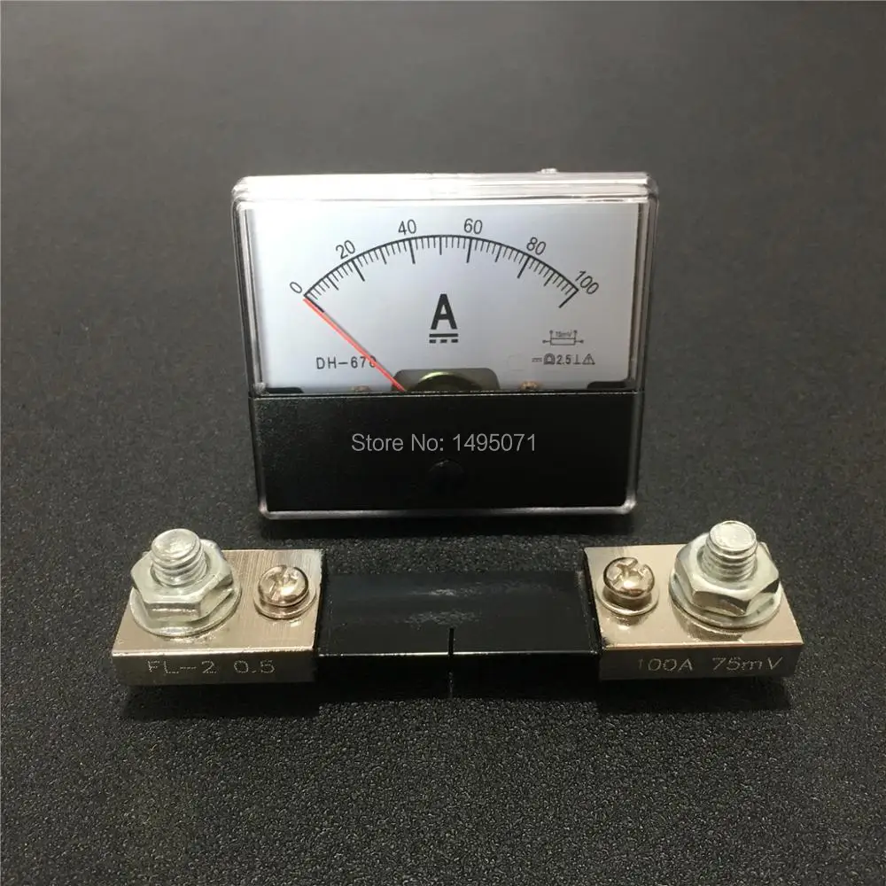 1 шт. DH670 аналоговая AMP экранный измерительный прибор постоянного тока 0-100A амперметр тока механический указатель уровня 100A Вт внешний шунтирующий резистор 75mV FL-2