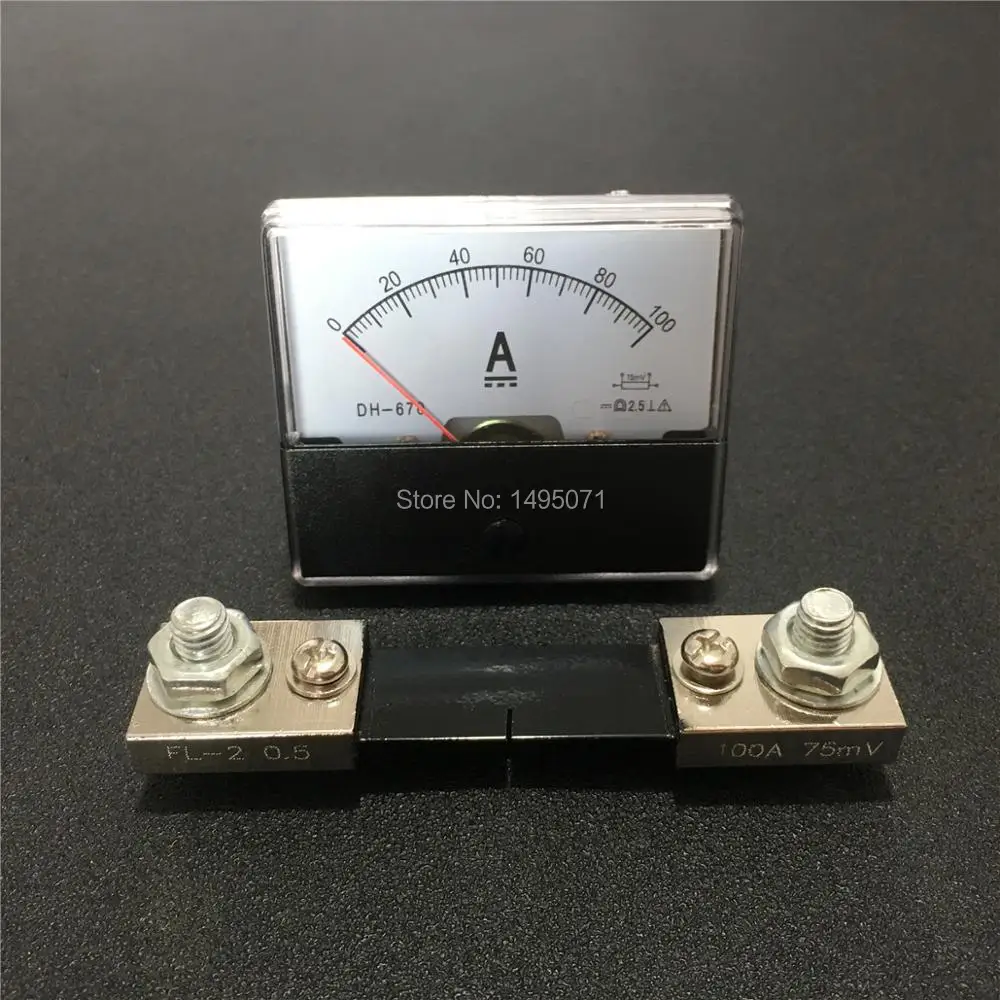 1pcs DH670 Analog Amp Panel Meter DC 0-100A Current Ammeter Mechanical Pointer Gauge 100A w External Shunt Resistor 75mV FL-2 |