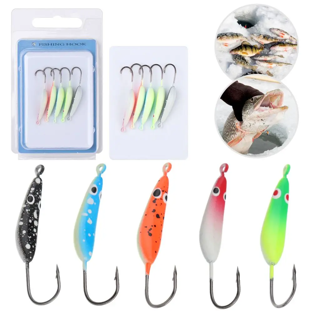 5Pcs/Box 35mm/27g Mixed Color Winter Ice Fishing Lure Mouse-Shaped Baits  Wit Sharp Hook Metal Hard Bait Outdoor Fishing Tackle