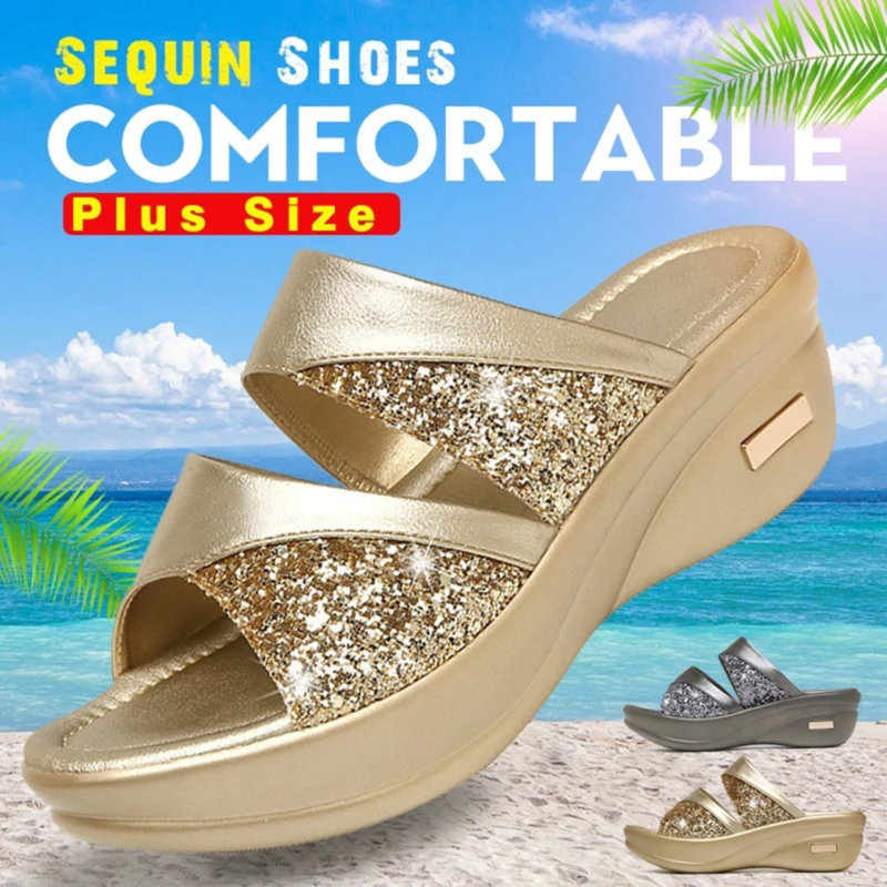 

Summer Woman Slipper 2020 New Wedges High Heels Women Shoes Women Comfortable Slippers High Quality Simple All-Match Lady Shoes