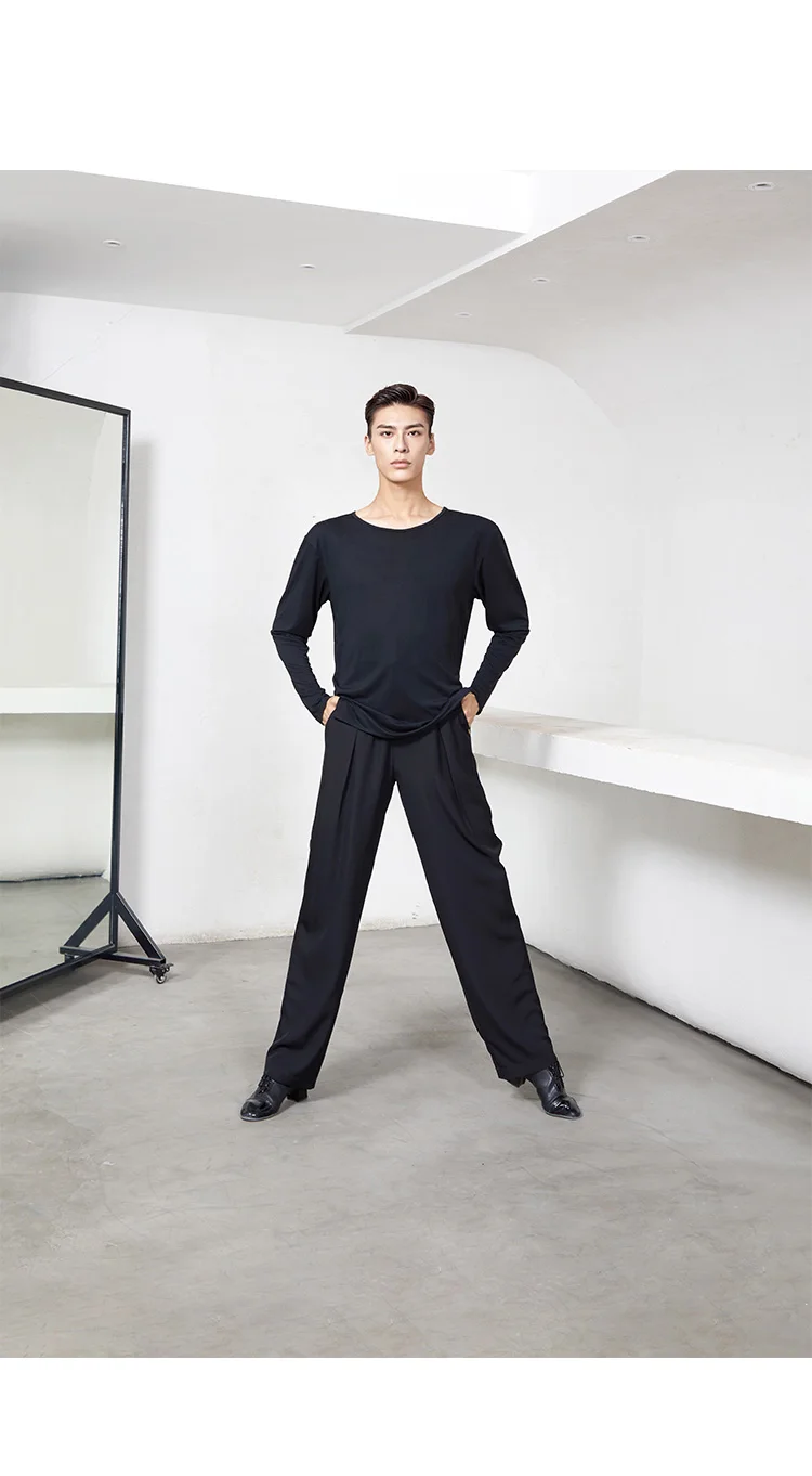 dance outfits for guys Latin Dance Pants Men Stretch High Waist Loose Balck Latin Trousers Adult Cha Cha Ballroom Dance Competition Clothes DNV15351 mens dance attire