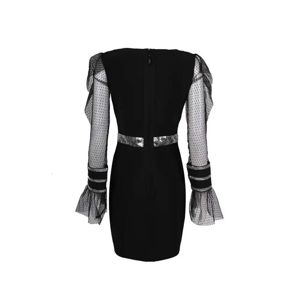 Высококачественное Бандажное платье знаменитостей с длинным рукавом и оборками из вискозы, облегающее вечернее платье