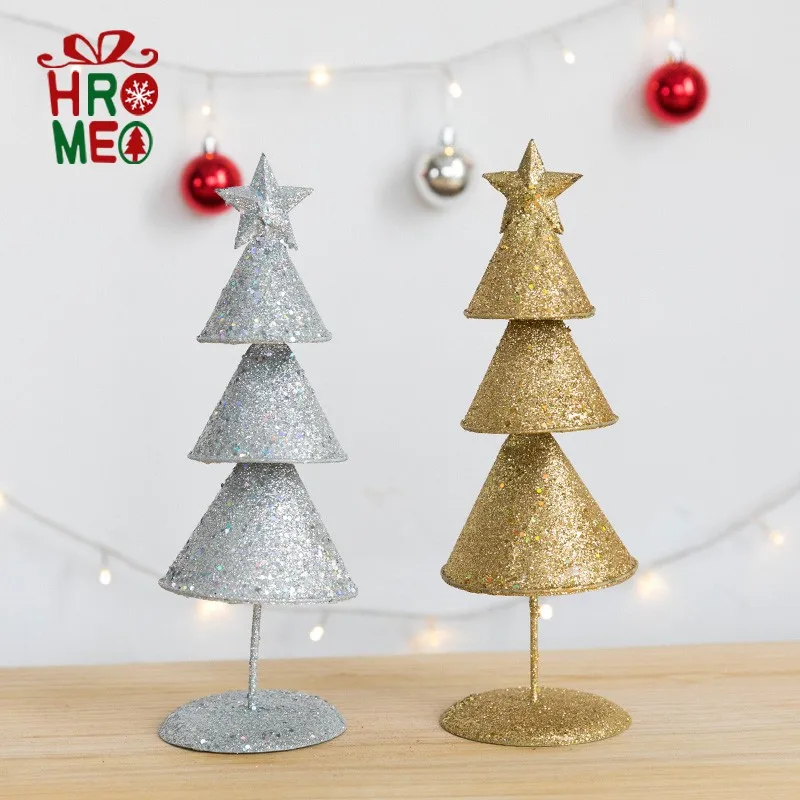 30cm glitter golden christmas tree wrought iron christmas tree desktop