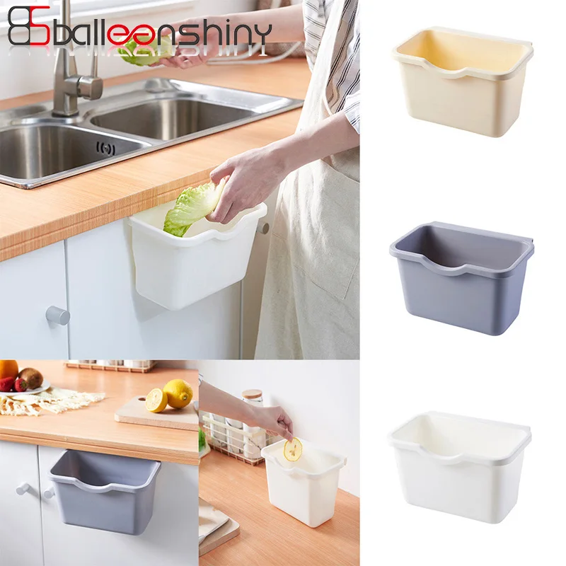 

BalleenShiny Kitchen Cabinet Door Hanging Trash Cans Plastic Storage Bucket Food Trash Box Garbage Bin Can Rubbish Container