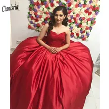 Красное милое бальное платье без рукавов бальные платья Кружевная аппликация украшенная бисером атласное милое 16 платьев Vestidos de 15 anos